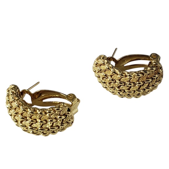 14 Karat Yellow Gold Textured Weave Half Hoop Earrings #20260 - Picture 2 of 7